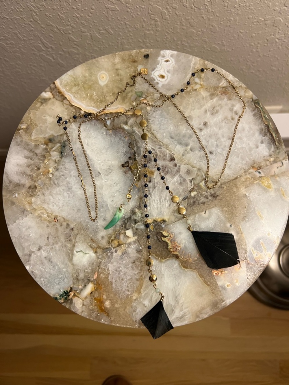 Banana Republic Feather Horn bead Marble Necklace